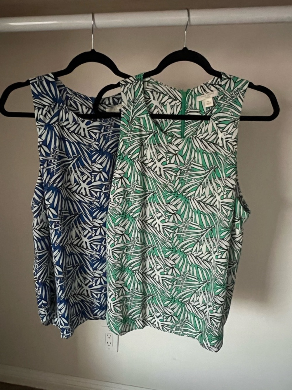 Saint Tropez West Leaf-Print Sleeveless Camisoles in Blue and Green